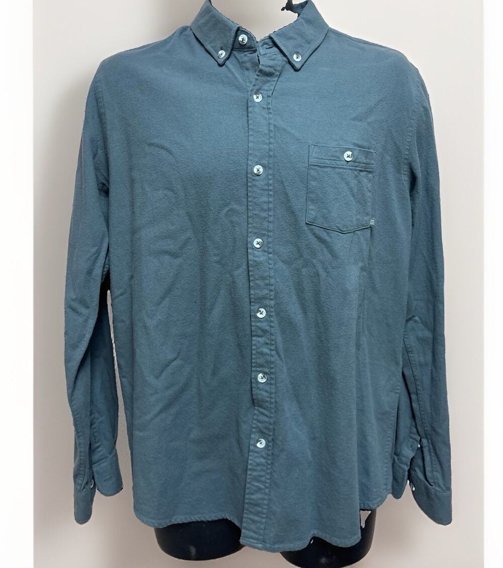 Free Fly Men's L Bamboo Button Down Shirt Long Sleeve Gray Blue Outdoor